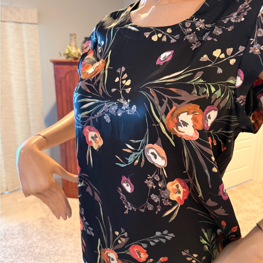 Blue and Orange Graphic Short Sleeve Blouse